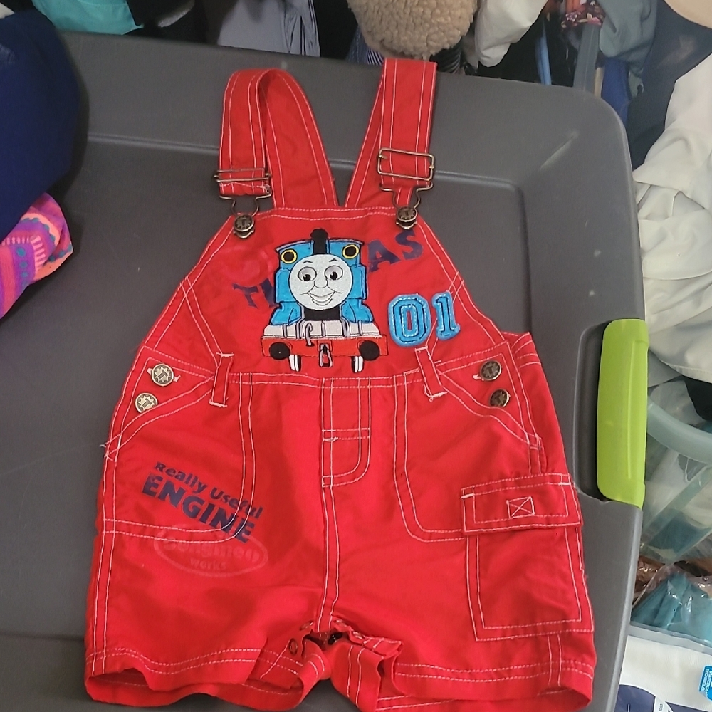 Thomas & Friends Red Kids Shorts Overalls Size 12 Months Vintage